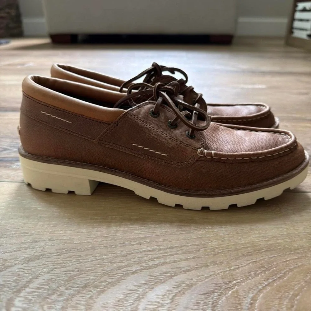 Sperry Authentic Original Lug Sole Slip On Boat Shoes Brown Leather Tan Sz 8.5